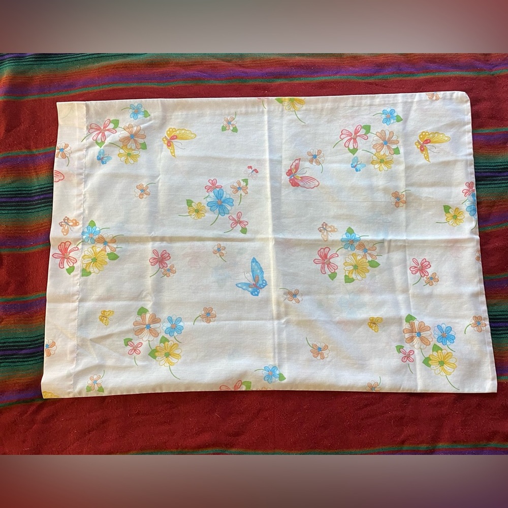 VTG 1970’s Single Standard Handmade Butterflies in Spring Pillowcase!
